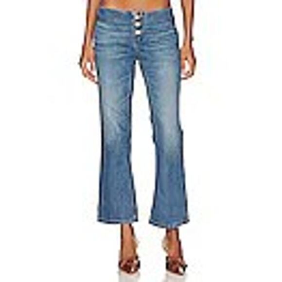 RE/DONE Blue Mid Wash Originals Button Front Crop Bootcut Jeans  Size 28 - Picture 1 of 8